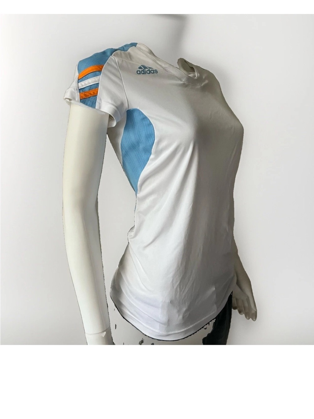 Adidas Short Sleeve White Blue Color blocks Women Sport Tee T Shirt Medium